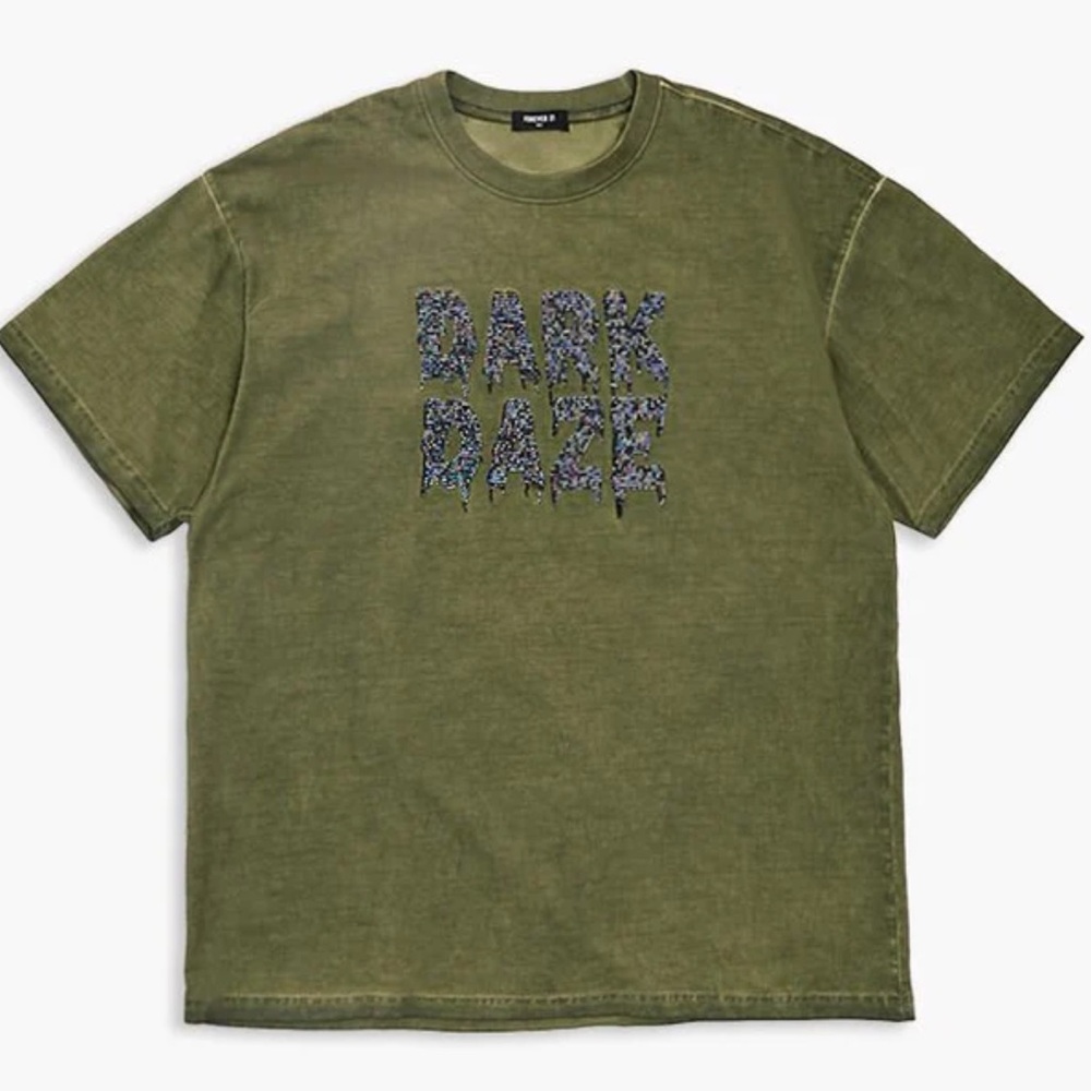 Dark Daze Beaded Tee Green Acid Washed Unisex - Picture 2 of 6